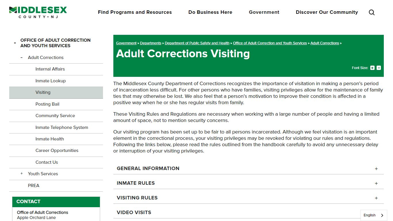 Adult Corrections Visiting | Middlesex County NJ